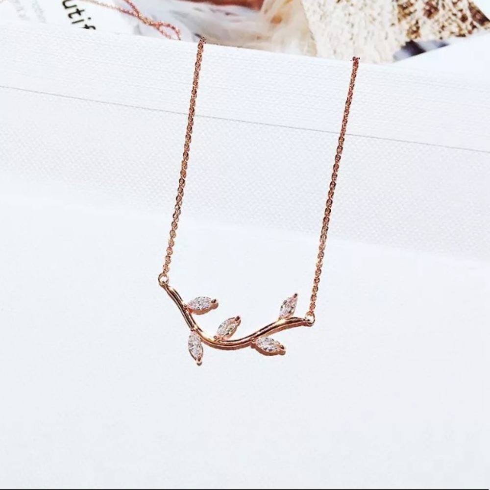 Rose Gold Leaf & Branch Marquise Diamond Necklace - Picture 8 of 8